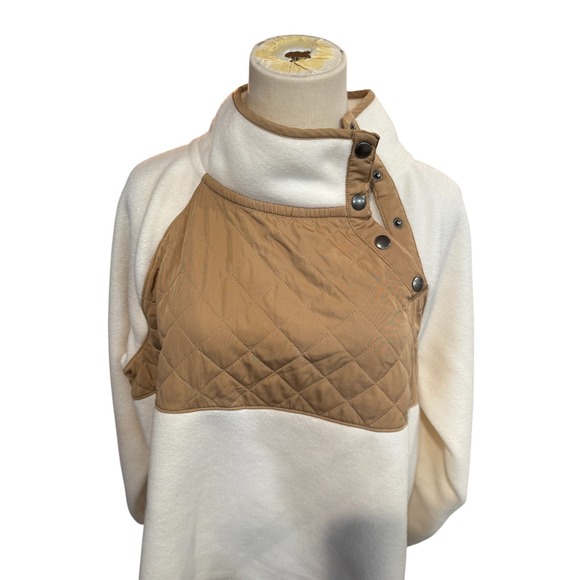 J.Crew Womens XL Fleece Pullover Quilted Snap Neck Asymmetrical Cream Tan - Picture 2 of 7